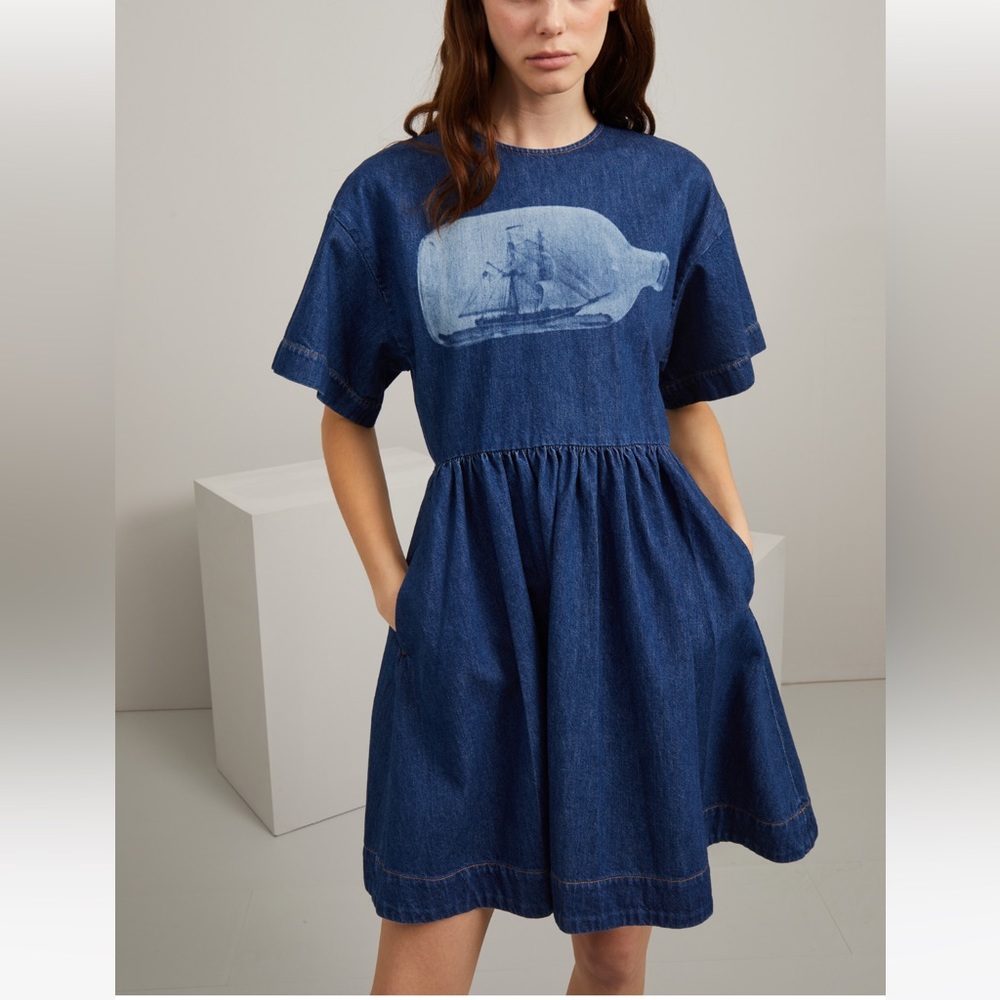 SOLD! Sportmax Max Mara Label-cut Denim Slim Fit Short Dress Size: US4 Spring - Picture 1 of 15